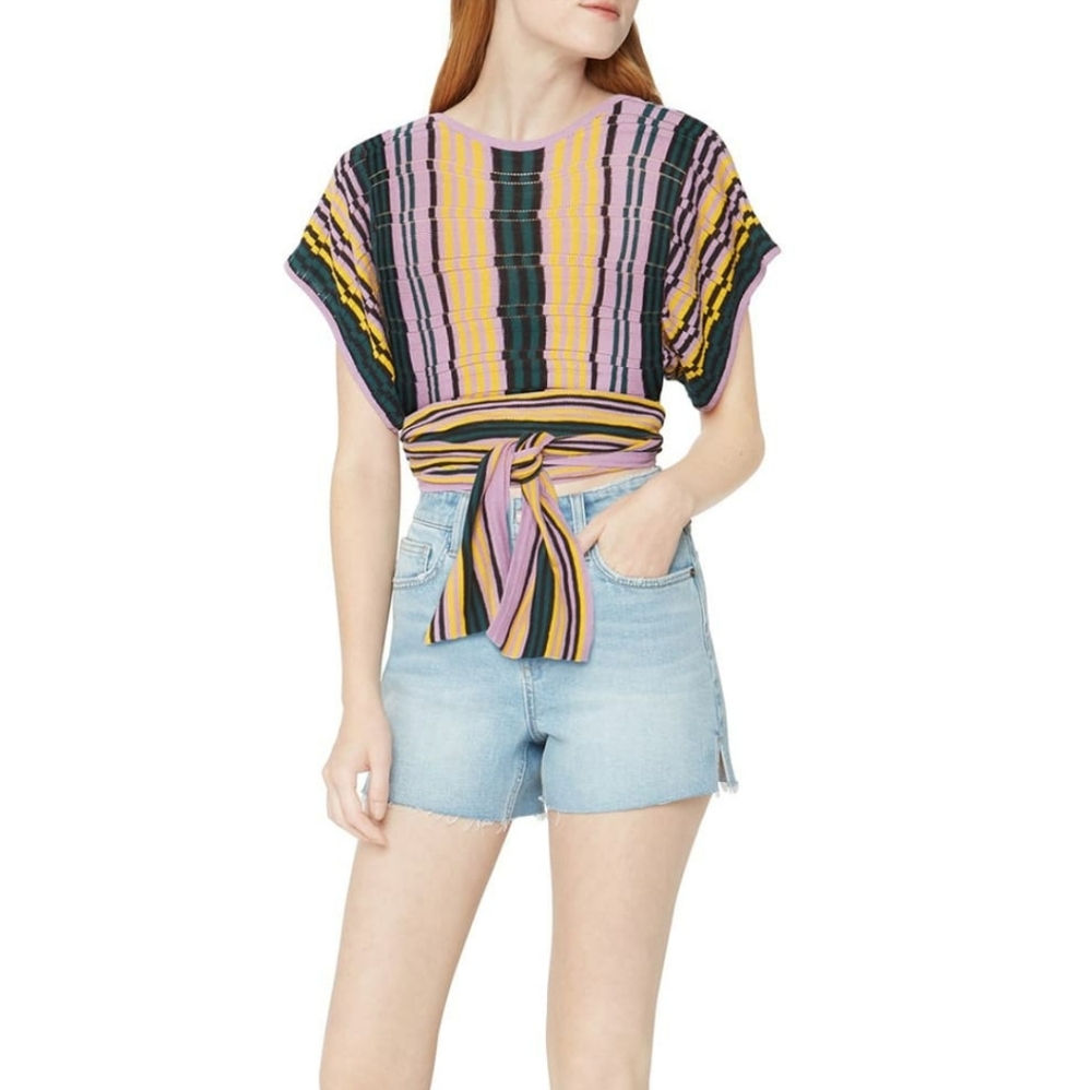 BCBGeneration Multicolor Striped Tie-Front Top